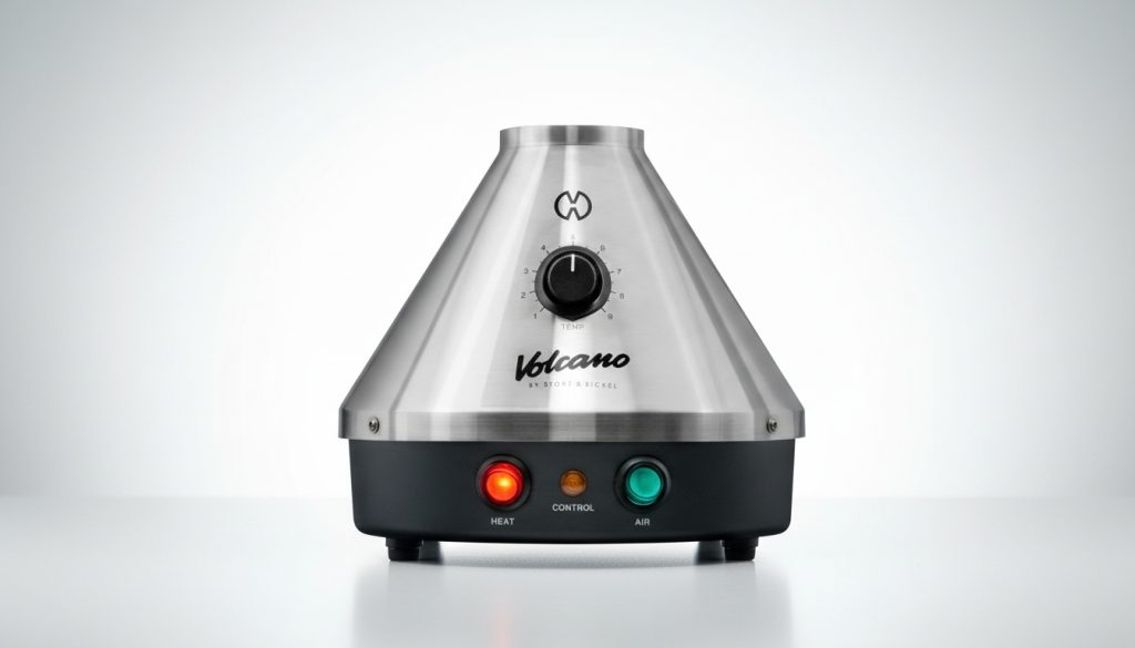 Storz & Bickel Volcano Classic, a premium desktop device for herbal vaporizers tulsa, with analog temperature control dial.