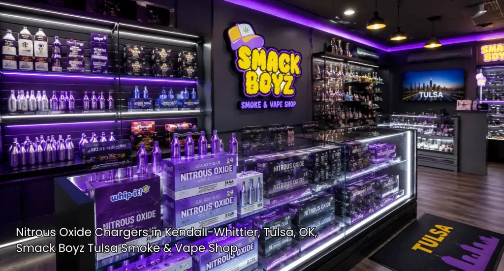Vibrant LED display cases featuring top brand nitrous oxide chargers tulsa area shoppers choose for quality.